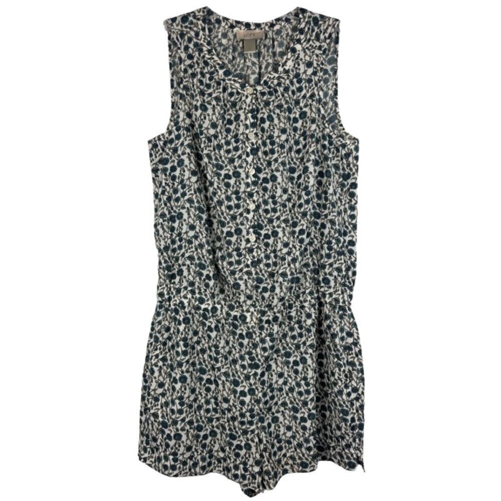 Ann Taylor Loft Floral Button Front Sleeveless Side Pockets Slits Romper‎ Size 2